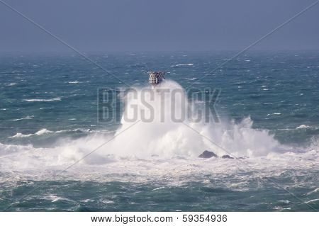 Storm At Lands End Cornwall England