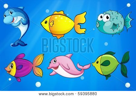 Illustration of the six different fishes under the sea