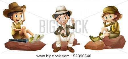 Illustration of the three young explorers on a white background
