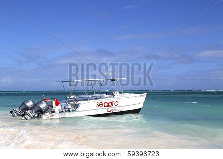 Diving boat at the Bavaro Beach in Punta Cana,  Dominican Republic
