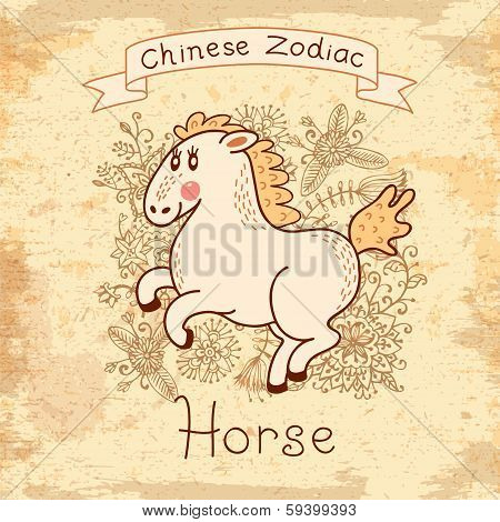 Vintage card with Chinese zodiac - Horse