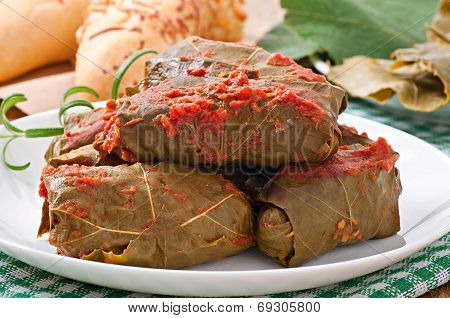 Dolma, stuffed grape leaves, turkish and greek cuisine