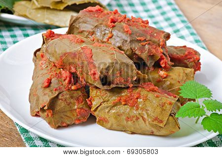 Dolma, stuffed grape leaves, turkish and greek cuisine