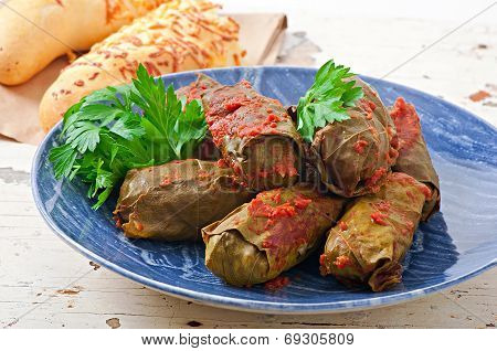 Dolma, stuffed grape leaves, turkish and greek cuisine