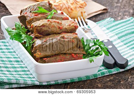 Dolma, stuffed grape leaves, turkish and greek cuisine