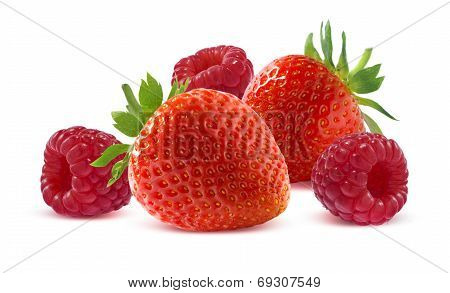 Raspberry And Strawberry Isolated On White Background