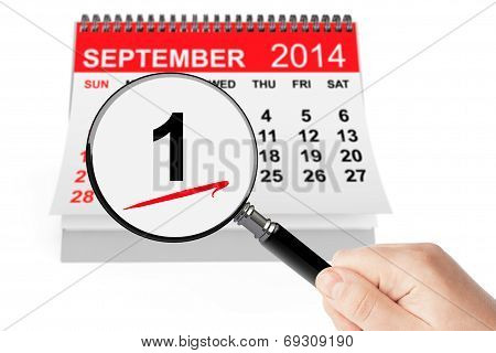 1 September Day Concept. 1 September 2014 Calendar With Magnifier