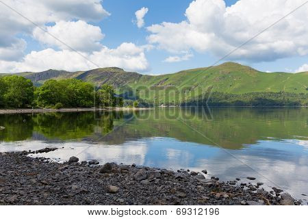 Derwent Water Lake District Cumbria England uk south of Keswick blue sky towards catbells mountain