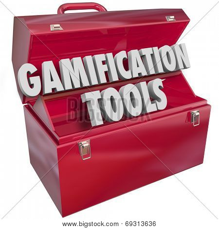 Gamification Tools words in 3d letters in a red metal toolbox as skills, knowledge or resources to help you gamify your software or marketing or educational campaign or efforts