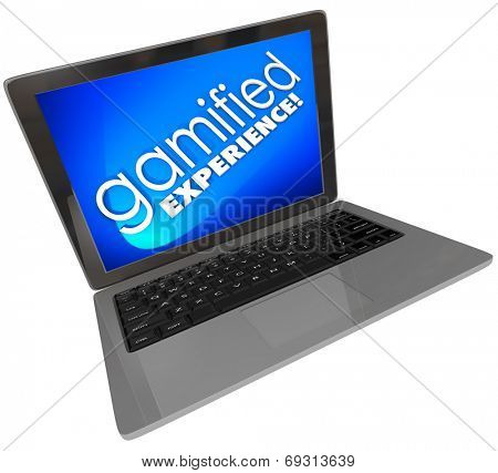 Gamified Experience words on a laptop screen as a marketing or educational campaign using gamificaiton to attract and retain customers
