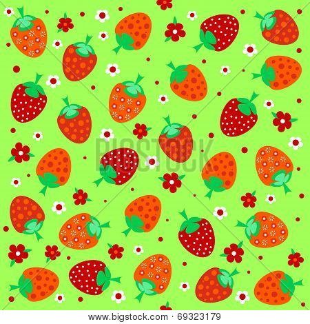 Seamless Textures With Ornament Of Strawberries And Flowers