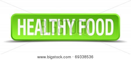 Healthy Food Green 3D Realistic Square Isolated Button