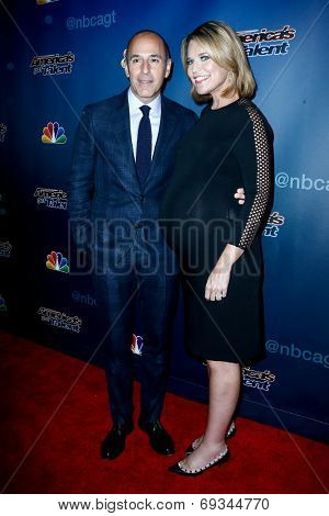 NEW YORK-JUL 30: Today Show hosts Matt Lauer (L) and Savannah Guthrie attend the 'America's Got Talent' post show red carpet at Radio City Music Hall on July 30, 2014 in New York City.