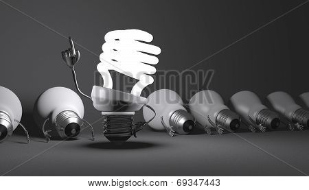 Spiral Light Bulb Character Standing And Tungsten Ones Lying
