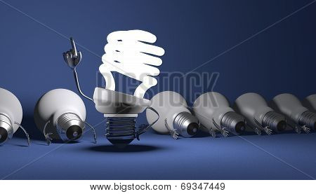 Spiral Light Bulb Character Standing And Tungsten Ones Lying
