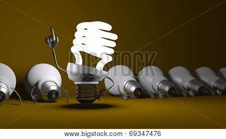 Spiral Light Bulb Character Standing And Tungsten Ones Lying