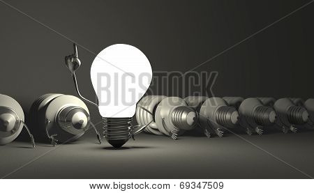 Tungsten Light Bulb Character Standing And Spiral Ones Lying