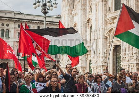 People Protesting Against Gaza Strip Bombing In Milan, Italy