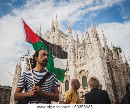 People Protesting Against Gaza Strip Bombing In Milan, Italy