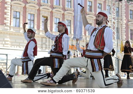 Members of folk group Albanian Culture Society Jahi Hasani from Cegrane, Macedonia during the 48th International Folklore Festival in center of Zagreb,Croatia on July 20,2014