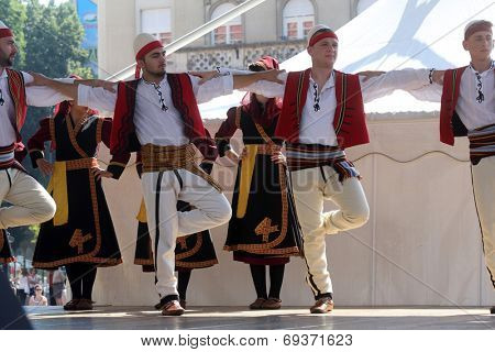 Members of folk group Albanian Culture Society Jahi Hasani from Cegrane, Macedonia during the 48th International Folklore Festival in center of Zagreb,Croatia on July 20,2014