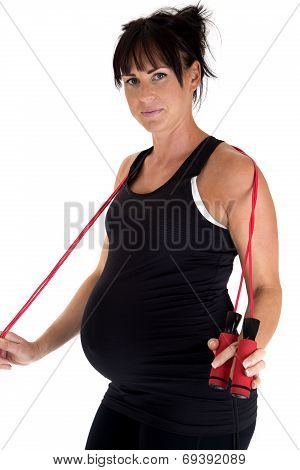 Pregnant Model Working Out With A Jump Rope
