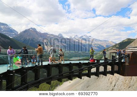 Tourists at the Glacier Skywalk in Jasper National Park