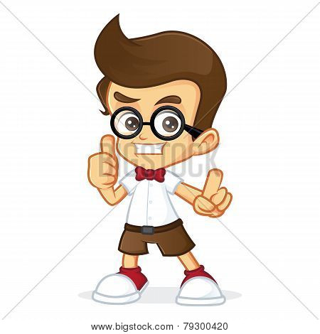 Nerd boy giving thumb up