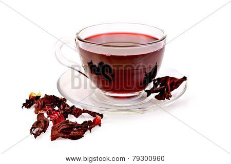 Tea hibiscus in glass cup