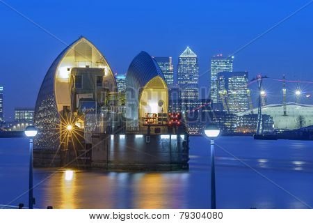 Thames Barrier and Canary Wharf - London