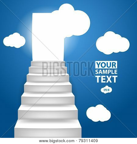 Staircase to up with clouscape, conceptual background to motivat