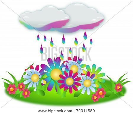 Coloring Rain On Flowers