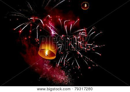 Firework  And Hot-air Balloon