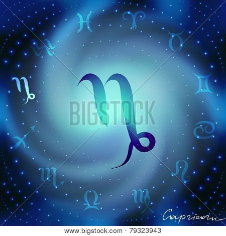 Space spiral with astrological Capricorn symbol
