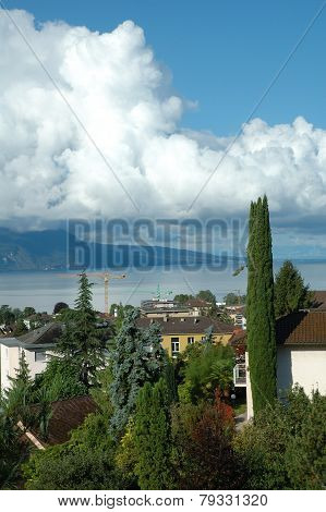 Mountains, Lake And Buildings In La Tour-de-peilz In Switzerland
