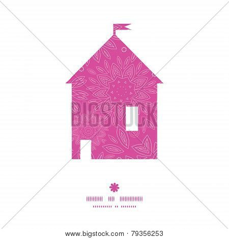 Vector pink abstract flowers texture house silhouette pattern frame