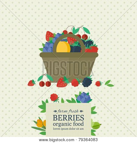 Banner With Fresh Berries And Fruits. Concept Organic Food