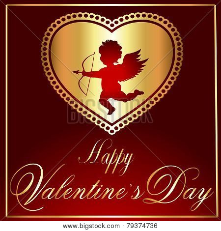 Valentine's Vector-Maroon & Gold Heart With Cupid
