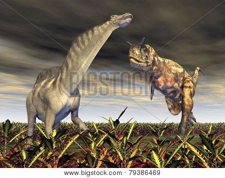 Carnotaurus attacks Amargasaurus