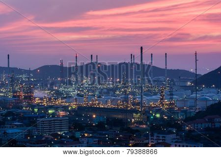 Oil Refinery Power Station At Twilight