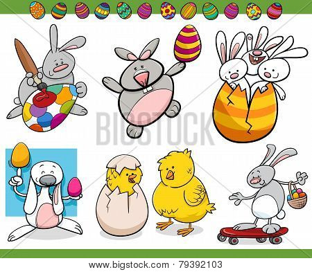 Easter Themes Set Cartoon Illustration