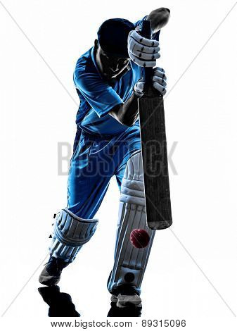 Cricket player batsman in silhouette shadow on white background