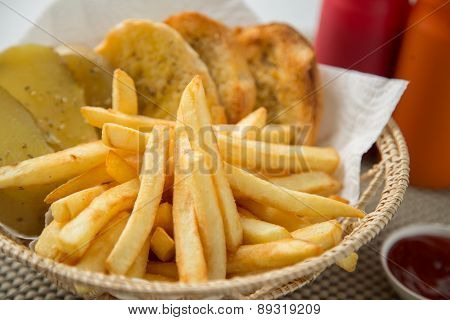 Traditional French Fries With Ketchup And Bread