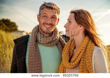 walking sunny day in colder season