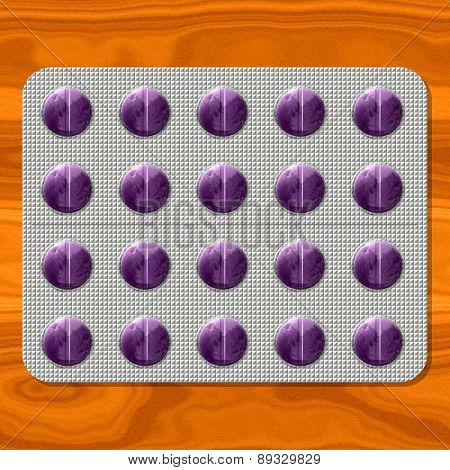 Purple pills in gray metal blister