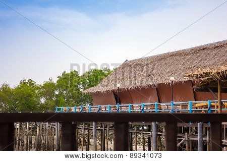Walkway leading to over the water bungalows in thailand