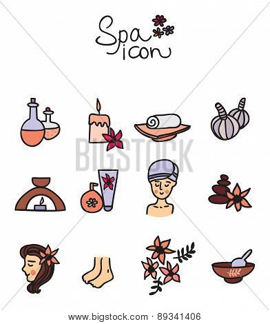 Vector set with doodle spa icon, spa woman
