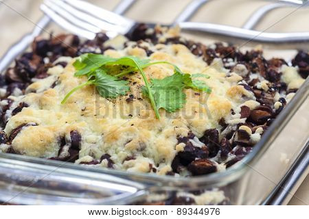 baked black beans with cheese Emmentaler