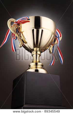 low angle of the trophy with light at the back