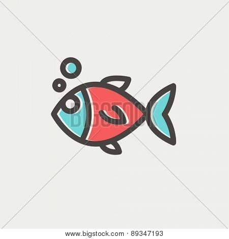 Little fish icon thin line for web and mobile, modern minimalistic flat design. Vector icon with dark grey outline and offset colour on light grey background.